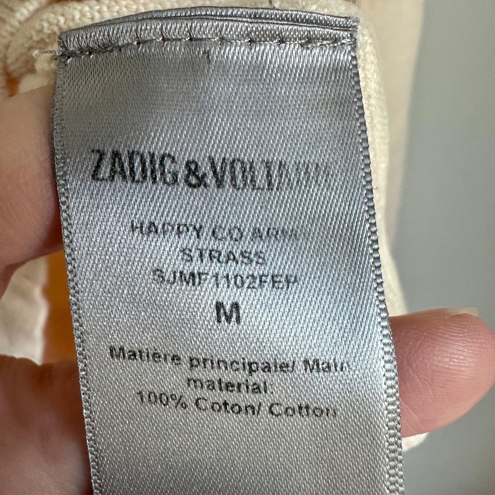 Zadig & Voltaire Sweater Womens Medium Cream V Neck Pullover Rhinestone Sleeve - Picture 7 of 10